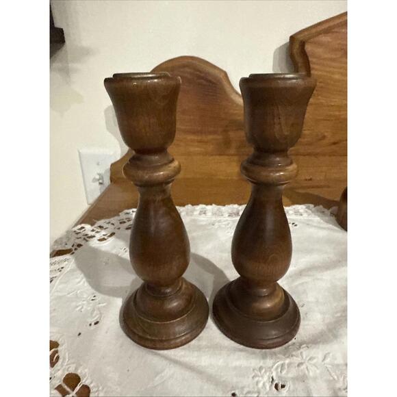 Lot Of 4 Vintage Wood Candle Stick Holders Courting Turned Wood Colonial Farm - Picture 6 of 10